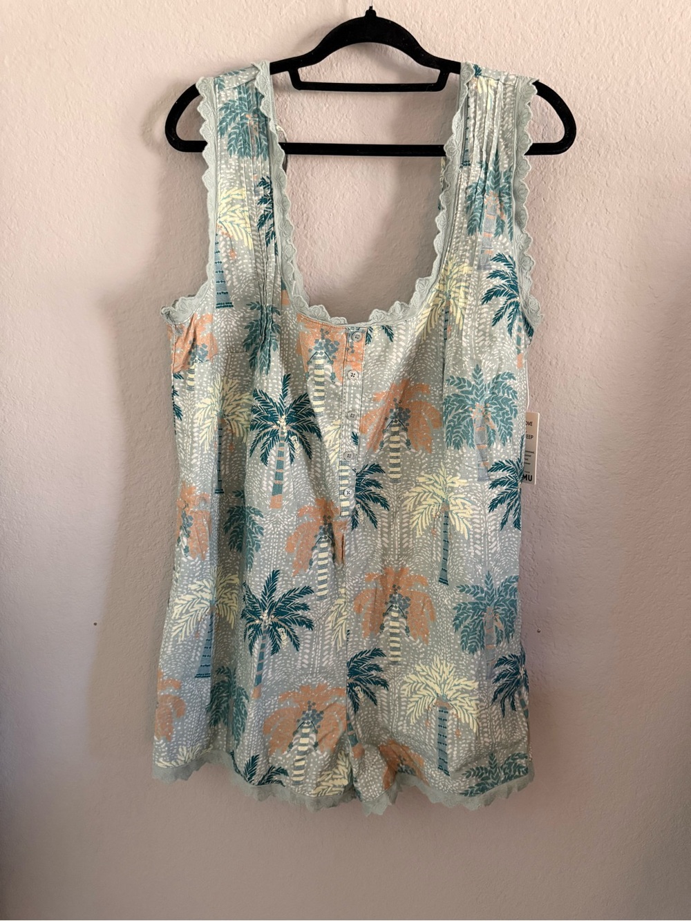 Show Me Your Mumu Tropical Palm Print Lace Trim Romper XL